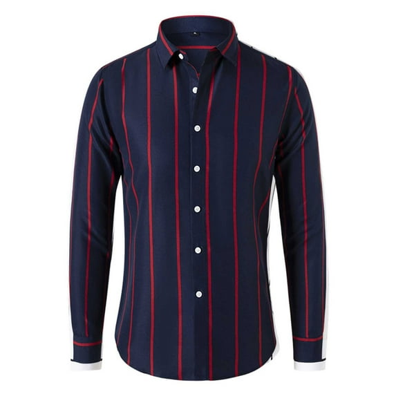 Aueoeo Big and Tall Shirts for Men Long Sleeve,New Men's Fashion Stripe Print Shirt Long Sleeve Collar Button Casual Slim Shirt Top Blouse Shirt (Available in Big & Tall)