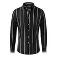 thumbnail image 1 of Aueoeo Big & Tall Stripe Shirts For Men Turndown Collar Blouse Loose Fits Shirts Long Sleeve Work Tops Black XL, 1 of 7