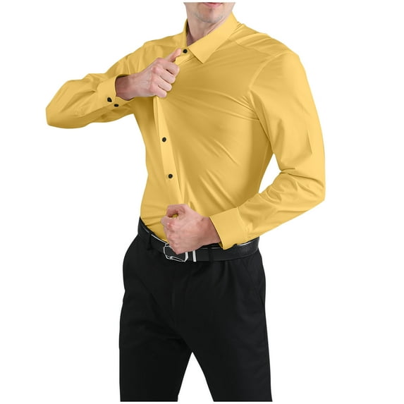 Aueoeo Big and Tall Shirts for Men Long Sleeve,Mens Casual Fashion Solid Elastic Fabric Turndown Collar Buttons Tops Shirts (Available in Big & Tall)