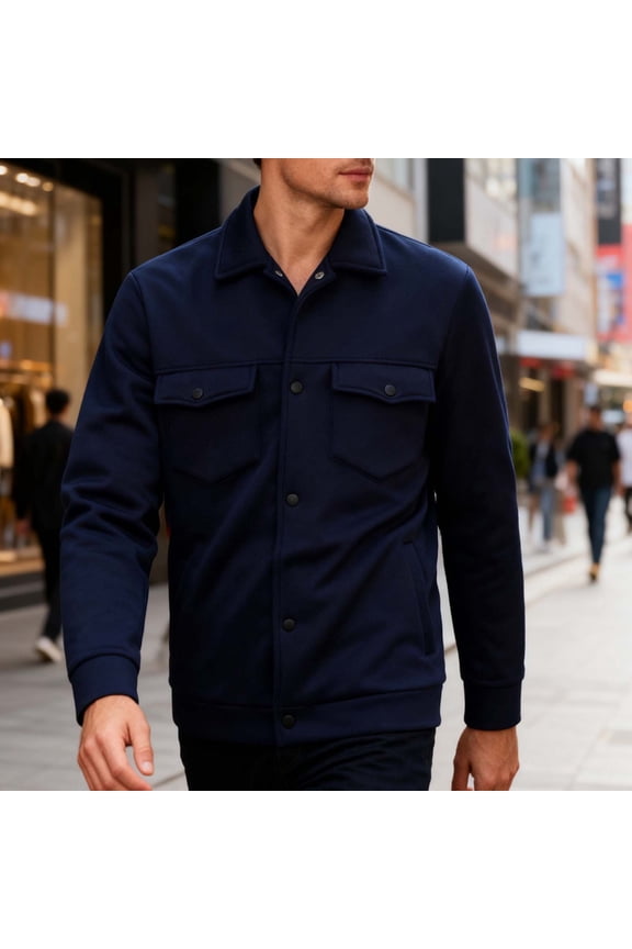 Biker Jacket Dress Jacket Men Casual Fashion Snap Button Cardigan Collar Pocket Long Sleeve Jacket Coat