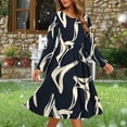 thumbnail image 1 of Aueoeo Boho Dresses for Women Long Sleeve Casual Pleated V Neck Dress Knee Length A Line Tunic Ruffle Dress, 1 of 6