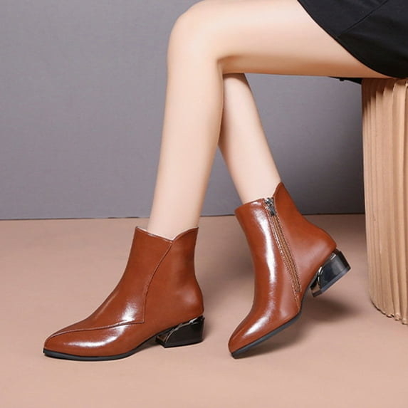 Aueoeo Booties for Women Low Heel, Women's 2023 Winter Ankle Boots Thick Sole Round Toe Short Boots Low Heel Boots Womens Boots Ankle