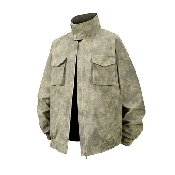 Aueoeo Boys' Outerwear Jackets & Coats Dress Jacket For Men's Casual Stand Collar Jacket Multiple Pockets Zipper Versatile Top Outerwear Long Sleeve Casual Outwear Jackets