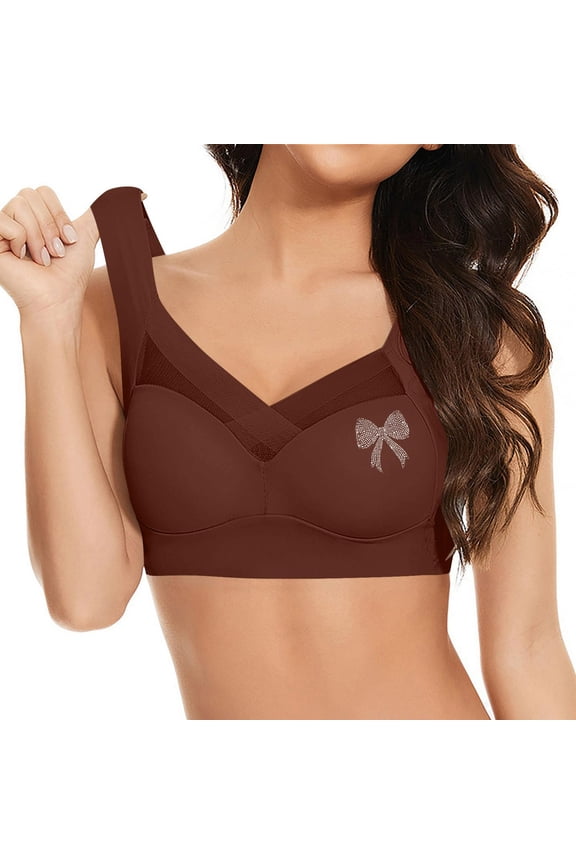 Bras For Women Wide Strap Lace Underwear Thin Side Daily Bra Bras For Ladies No Underwire Bra With Bowknot Printing Press Drill