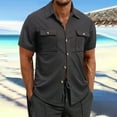 thumbnail image 1 of Aueoeo Button Up Shirts For Men Short Sleeve Solid Color Shirts Summer Casual Laple Collar Beach Shirts With Two Pockets, 1 of 9
