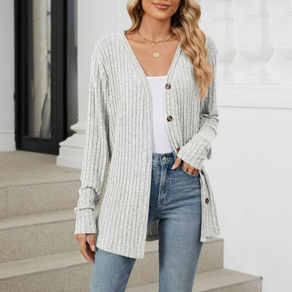 Aueoeo Cardigan Sweaters for Women,Cardigans Women's Fashion Brushed Stripe Long Sleeve Women's Cardigan Coat Breathable Cardigans On Clearance