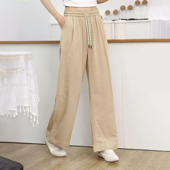 Aueoeo Cargo Pants Women Cargo Pants Fashion Waist Solid Color Pocket Wide Leg Pants Womens Hiking Pants