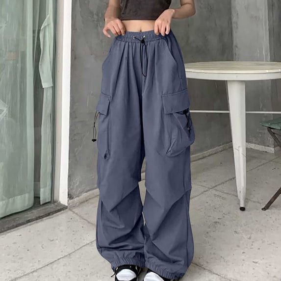 Aueoeo Cargo Pants for Women High Waisted Casual Pants Baggy Stretchy Wide Leg Y2K Streetwear with Pockets