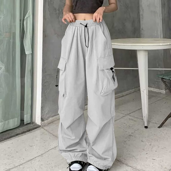 Aueoeo Cargo Pants for Women High Waisted Casual Pants Baggy Stretchy Wide Leg Y2K Streetwear with Pockets
