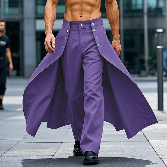 Aueoeo Casual Cargo Pants For Mens Solid Color Button Up Pants with Skirts Comfortable Loungewear Workout Pants