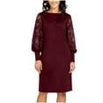 thumbnail image 1 of Aueoeo Casual Dresses for Women Women's formal Dresses Ladies' Round Neck Lace Long Sleeved Cut-Out Patchwork Slim Dress Sun Dresses for Women Vacation, 1 of 5