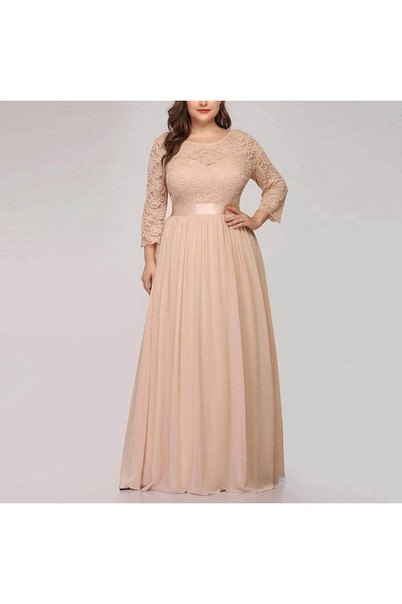 Casual Dresses for Women, Women's 3/4 Sleeve Maxi Dress Crewneck Loose Plain Casual Tie Waist Long Dresses Party Cocktail Dress