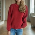 thumbnail image 1 of Aueoeo Casual Sweater Women Fall Winter Sweater Long Sleeve Ribbed Knit Pullover Loose Crewneck Sweater Wine M, 1 of 7