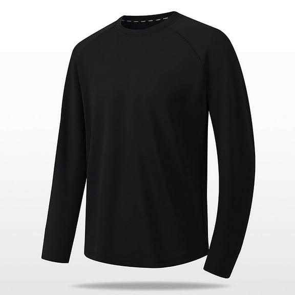 Aueoeo Casual Top For Mens Round Neck Solid Color Casual Sports Top Long Sleeved Round Neck Trendy Shirt