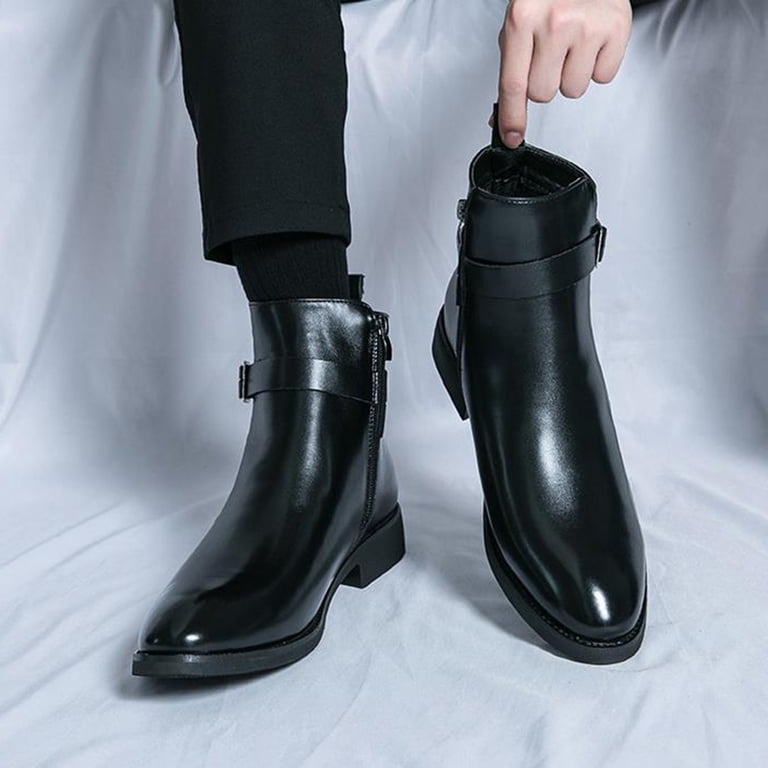 Aueoeo Chelseas Ankle Boots for Men P-U Leather Casual and Formal Dress Boot  With Zipper Black - Walmart.com