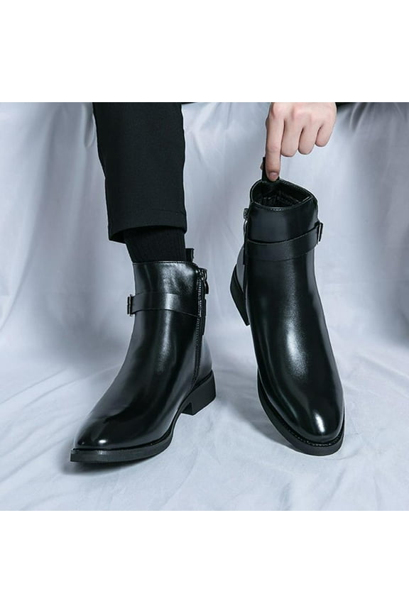 Chelseas Ankle Boots for Men P-U Leather Casual and Formal Dress Boot With Zipper Black