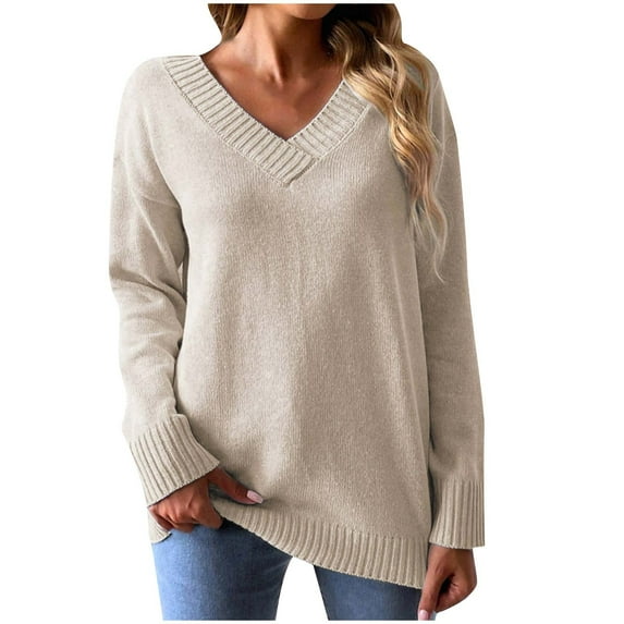 Aueoeo Chunky Sweaters for Women 2023, Womens Winter Oversized Sweaters V Neck Long Sleeve Pullover Sweater Cable Knit Sweaters Tops