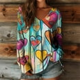 thumbnail image 1 of Aueoeo Colorful Printed Tops For Womens Long Sleeve Fashion Shirts Dressy Lightweight Casual Blouses Trendy V Neck Tunic Tees, 1 of 3