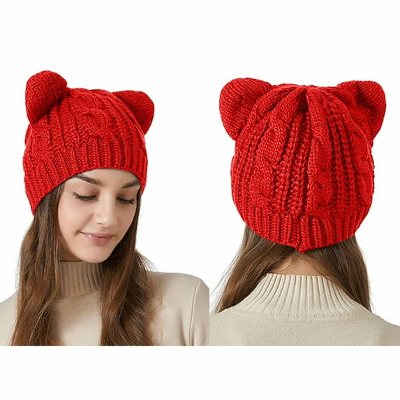 Aueoeo Comfortable Hats for Trendy Women'S Winter Fashion Solid Color Playful Thickening Warm Knitted Hat Caps