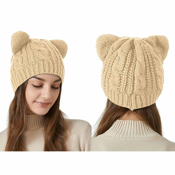 Aueoeo Comfortable Hats for Trendy Women'S Winter Fashion Solid Color Playful Thickening Warm Knitted Hat Caps