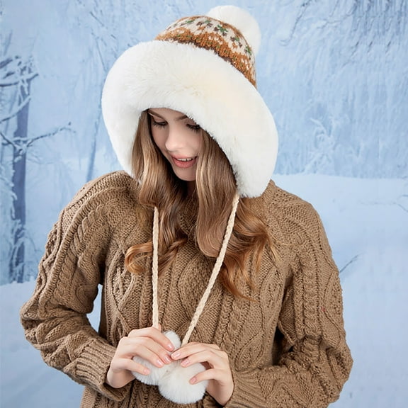 Aueoeo Comfortable Hats for Trendy Women'S Winter Warm Ear Protection Knitted Wool Hat Female Large Head Circumference Pullover Hat Caps