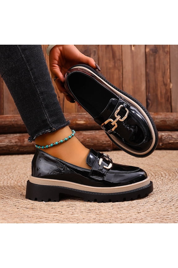 Comfortable Shoes For Women Faux Leather Thick Bottom Shoes Close Round Toes British Style Shoes