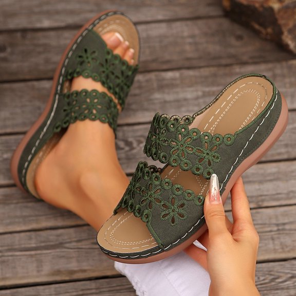 Aueoeo Comfortable Sliper For Women Beach Hollow Out Walking Sandals Orthopedic Arch Support Sandals Fashion Walking Flats