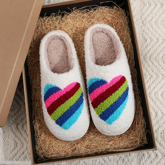 Aueoeo Comfy Slippers for Women,New Comfortable Home Lovely Love Winter Cotton Slippers For Men And Women Couples Thick Sole Warm Cotton Slippers on Clearance