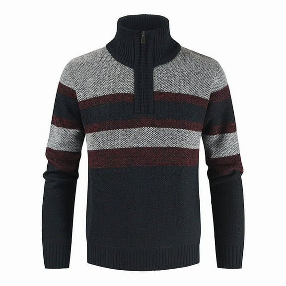 Aueoeo Cozy Sweater Dressy Sweater Men Casual Fashion Standing Collar Zipper Patchwork Sweater Knit Long Sleeve Sweater Fitted Sweater Dress