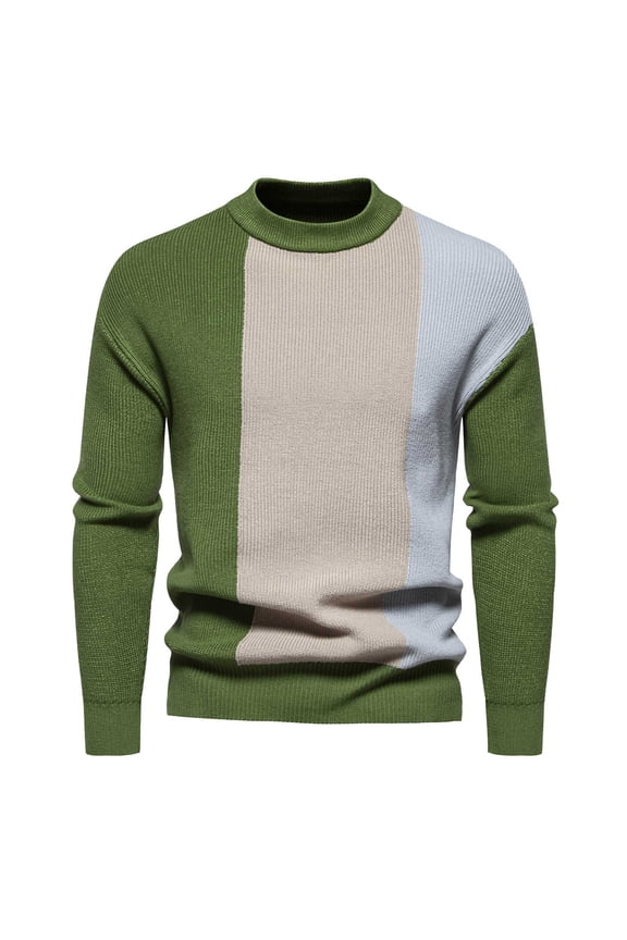 Crochet Sweater, Soft Comfy Men Leisure Round Neck Color Blocking Versatile Long Sleeves Sweater Fall Winter Knitwear