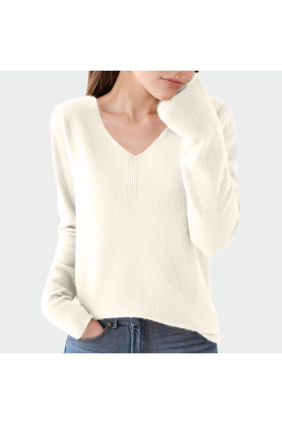 Crochet Sweater, Soft Comfy Women'S Solid Color Long Sleeved V-Neck Knitted Sweater Thin Sweater Top Knitwear