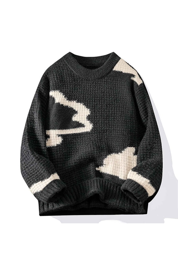 Crochet Sweater, Thermal Trendy Mens Casual Color Block Long Sleeve Round-Neck Sweater Fall Winter Knitwear