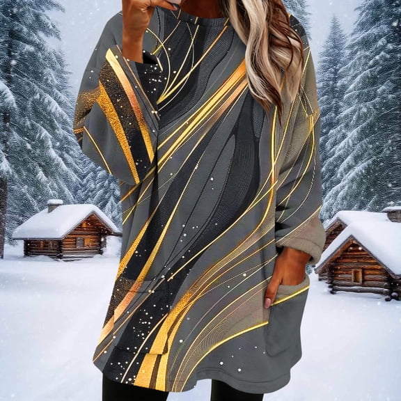 Aueoeo Custom T Shirts T Shirts For Women Loose Fits Women‘S Winter Warm Round Neck Side Pocket Printing Long Sleeved Thick Hood Top Workout Shirts