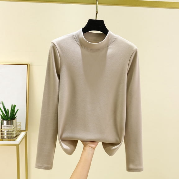 Aueoeo Custom T Shirts Women's T Shirts Women's Fashion Casual Round Neck Internal Construction Solid Color Shirt Long Sleeve Womens T Shirts Loose Fits