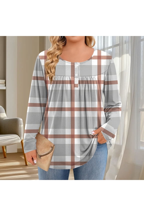 Custom T Shirts Workout Shirts Women Fashion Printing Casual Round Neck Long Sleeve Button Loose T-Shirt Daily Printed Top Womens T Shirts Loose Fits