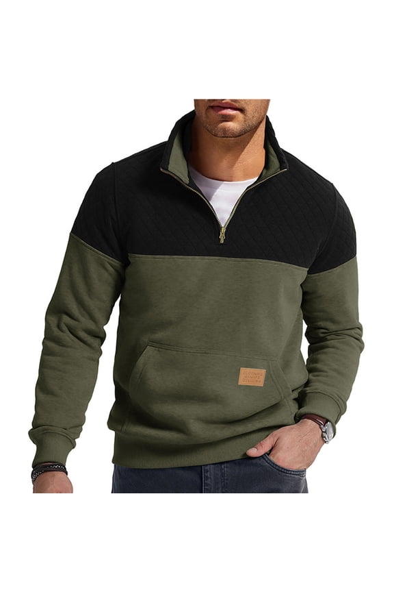 Custom Tops Tops For Men Loose Fits Men Casual Fashion Patchwork Solid Zipper Pullover Long Sleeve With Pocket Sweatshirts Custom Tops