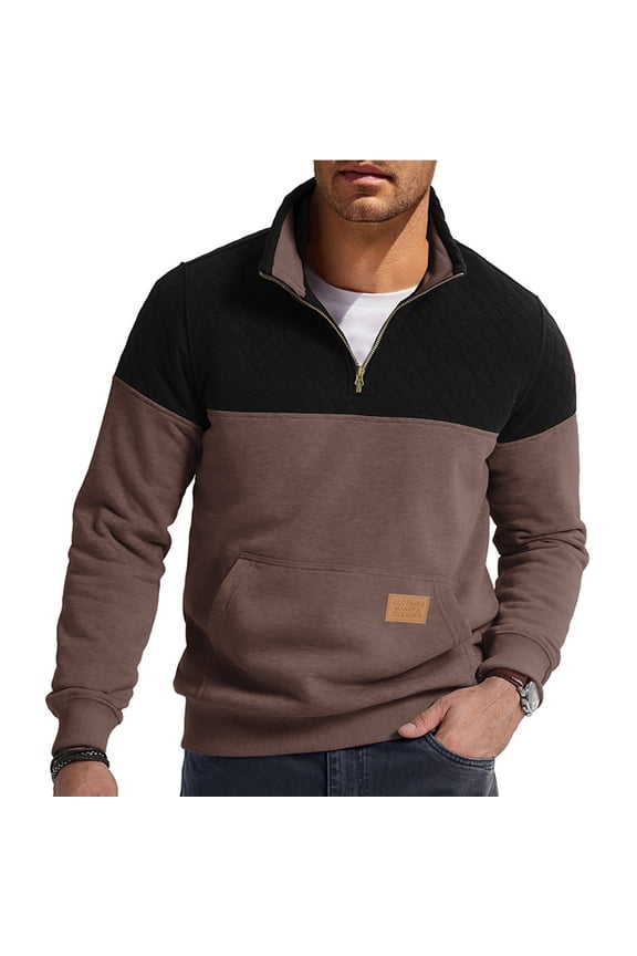 Custom Tops Tops For Men Loose Fits Men Casual Fashion Patchwork Solid Zipper Pullover Long Sleeve With Pocket Sweatshirts Customized Tops