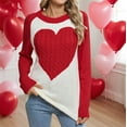 thumbnail image 1 of Aueoeo Cute Heart Sweater For Women Fashion Print Valentine Romantic Knitted Top Casual Crewneck Long Sleeve Sweaters Pullover, 1 of 6