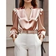thumbnail image 1 of Aueoeo Daily Work Shirts For Women Casual Silk Satin Shirt Solid Color Dressy Casual T-shirt Long Sleeve V Neck Blouse, 1 of 5
