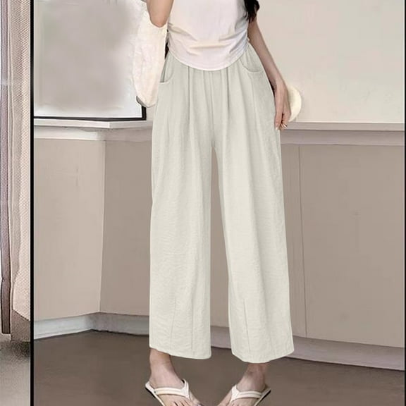 Aueoeo Dress Pants Womens Cargo Pants Ladies' Thin Solid Color High Waist Loose Casual Loose Straight Leg Casual Cropped Pants Womens Sweatpants