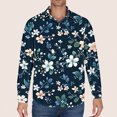 thumbnail image 1 of Aueoeo Dress Shirt For Men Loose Fits Floral Printed Shirt Long Sleeve Hawaiian Shackets Button Up Shirt Lightweight Top Navy 4X-L, 1 of 5