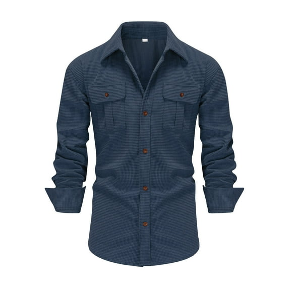 Aueoeo Dress Shirt Men, Men's Button Up Dress Shirt Casual Solid Color Lapel Long Sleeve Blouse Work Shirt