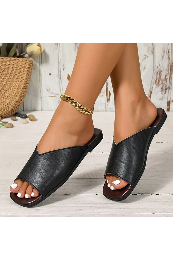 Dress Shoes For Women Girls Shoes Fashion Casual And Summer Comfortable Squared Head Open Toe French V-Neck Flat Pers Dress Shoes