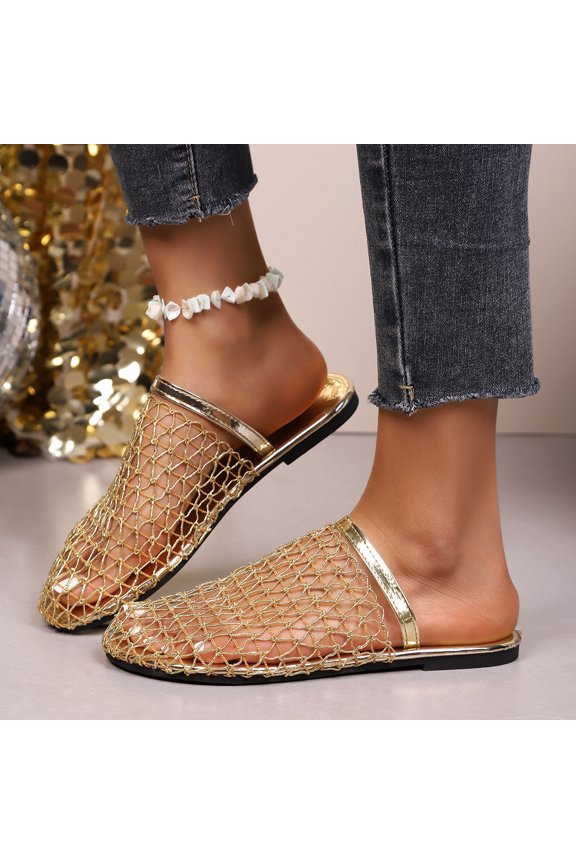 Dress Shoes For Women Summer Shoes For Women Fashion Casual And Summer Beach Versatile Solid Color Hollow Mesh Bread Head Flat Pers Walking Shoes