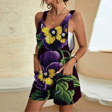 Aueoeo Dressy Jumpsuits for Women, Rompers & Overalls Short Casual Loose Jumpsuits for Women Summer Comfortable Jumpsuits with Pockets On Clearance