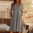 thumbnail image 1 of Aueoeo Elegant Dresses for Women, Women's V Neck 3/4 Sleeve Dress Casual Midi Dresses Flowy Swing Boho Long Dresses with Pockets, 1 of 6