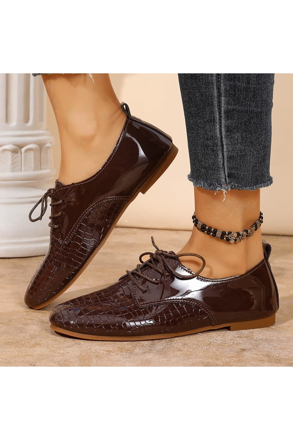 Elegant Lace Up Shoes For Women Faux Leather Business Office Work Shoes Trendy Fashion Work Driving Walking Shoes