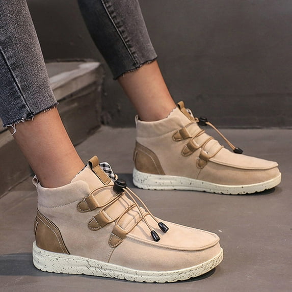 Aueoeo Fall Boots For Women 2023 Fall Boots Women'S Sport Shoes Lace-Up Wild Round Toe Retro Flock Solid Color Casual Sneakers