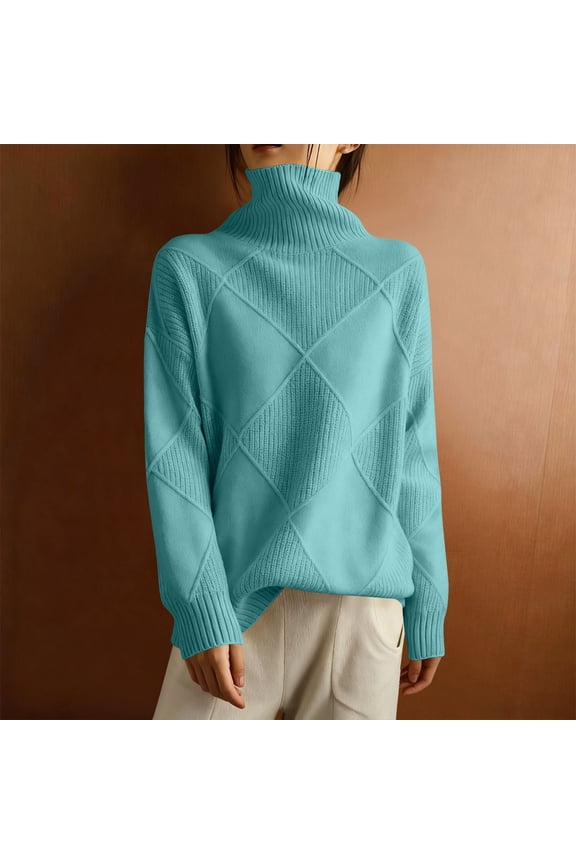Fall Sweater, Sweater Womens Casual Long Sleeved Knitted Sweater With High Neck Sweater Weather
