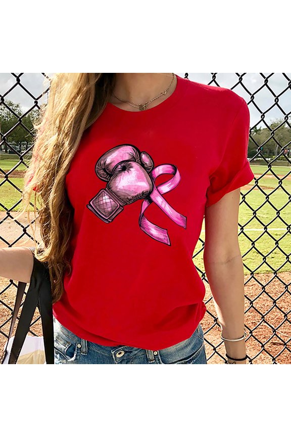 Fall Top For Women Cute Summer Top Ladies' Round-Neck Breast Printed Short-Sleeved T-Shirt Top Ladies Top And Blouses